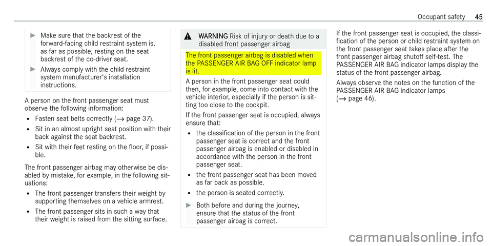 MERCEDES-BENZ C-CLASS ESTATE 2021 Service Manual ��M�a�k�e� �s�u�r�e� �t�h�a�t� �t�h�e� �b�a�c�k�r�e�s�t� �o�f� �t�h�e�f�o�r�w�a�r�d�-�f�a�c�i�n�g� �c�h�i�l�d� �r�e�s�t�r�a�i�n�t� �s�y�s�t�e�m� �i�s�,
�a�s� �f�a�r� �a�s� �p�o�s�s�i�b�l�e�,� �r�e�s�