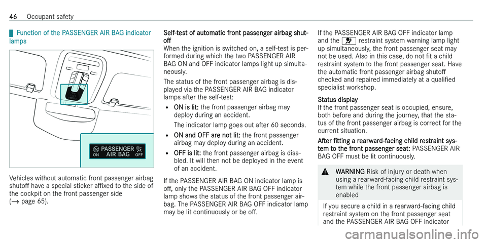 MERCEDES-BENZ C-CLASS ESTATE 2021 Service Manual q�F�u�n�c�t�i�o�n� �o�f� �t�h�e� �P�A�S�S�E�N�G�E�R� �A�I�R� �B�A�G� �i�n�d�i�c�a�t�o�r
�l�a�m�p�s
�V�e�h�i�c�l�e�s� �w�i�t�h�o�u�t� �a�u�t�o�m�a�t�i�c� �f�r�o�n�t� �p�a�s�s�e�n�g�e�r� �a�i�r�b�a�g
�