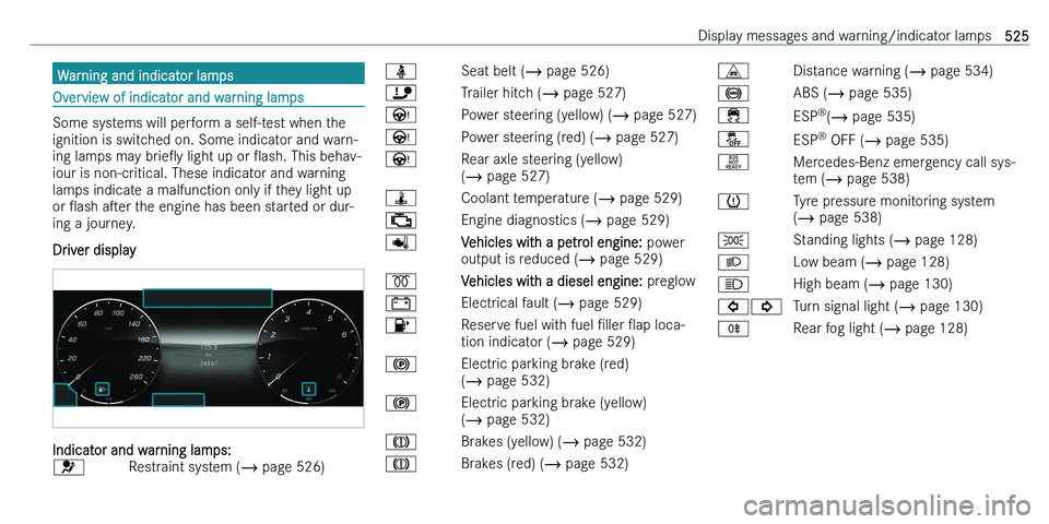 MERCEDES-BENZ C-CLASS ESTATE 2021  Owners Manual �W�a�r�n�i�n�g� �a�n�d� �i�n�d�i�c�a�t�o�r� �l�a�m�p�s
�O�v�e�r�v�i�e�w� �o�f� �i�n�d�i�c�a�t�o�r� �a�n�d� �w�a�r�n�i�n�g� �l�a�m�p�s
�S�o�m�e� �s�y�s�t�e�m�s� �w�i�l�l� �p�e�r�f�o�r�m� �a� �s�e�l�f�-