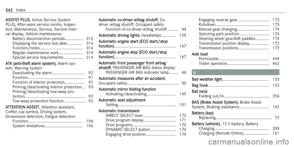 MERCEDES-BENZ C-CLASS ESTATE 2021  Owners Manual �A�S�S�Y�S�T� �P�L�U�S�,� �A�c�t�i�v�e� �S�e�r�v�i�c�e� �S�y�s�t�e�m
�P�L�U�S�,�  �As�e�r�-�s�a�l�e�s � �s�e�r�v�i�c�e� �c�e�n�t�r�e�,� �I�n�s�p�e�c�-
�t�i�o�n�,� �M�a�i�n�t�e�n�a�n�c�e�,� �S�e�r�v�i