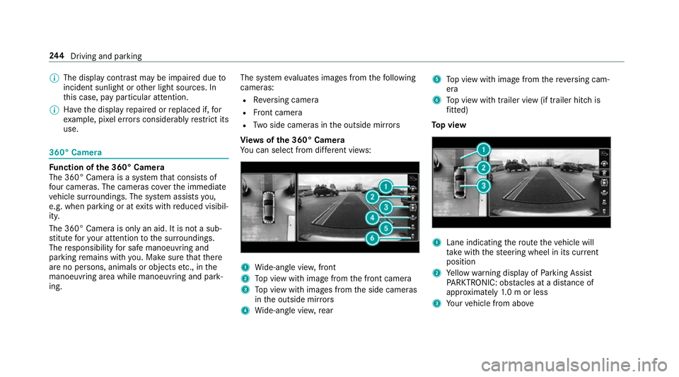 MERCEDES-BENZ C-CLASS ESTATE 2018 Owners Manual 0009
The display contra stmay be impaire d dueto
incident sunlight or other light sources. In
th is case, pay particular attention.
0009 Have the display repaired or replaced if, for
ex ample, pixel e MERCEDES-BENZ C-CLASS ESTATE 2018 Owners Manual 0009
The display contra stmay be impaire d dueto
incident sunlight or other light sources. In
th is case, pay particular attention.
0009 Have the display repaired or replaced if, for
ex ample, pixel e