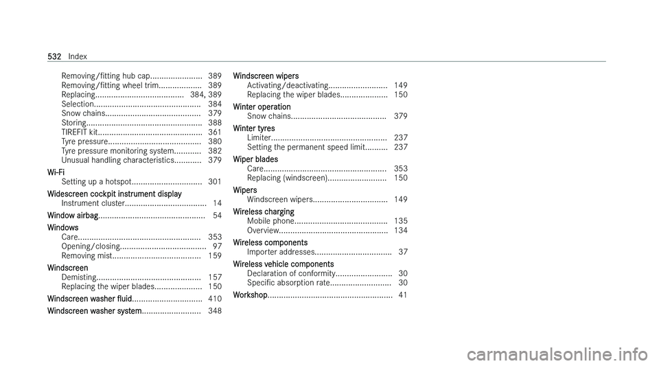 MERCEDES-BENZ CLA SHOOTING BRAKE 2022  Owners Manual �R�e�m�o�v�i�n�g�/N�t�t�i�n�g
� �h�u�b� �c�a�p �.�.�.�.�.�.�.�.�.�.�.�.�.�.�.�.�.�.�.�.�.�.�. �3�8�9
�R�e�m�o�v�i�n�g�/N�t�t�i�n�g � �w�h�e�e�l� �t�r�i�m�.�.�.�.�.�.�.�.�.�.�.�.�.�.�.�.�.�.�. �3�8�9
