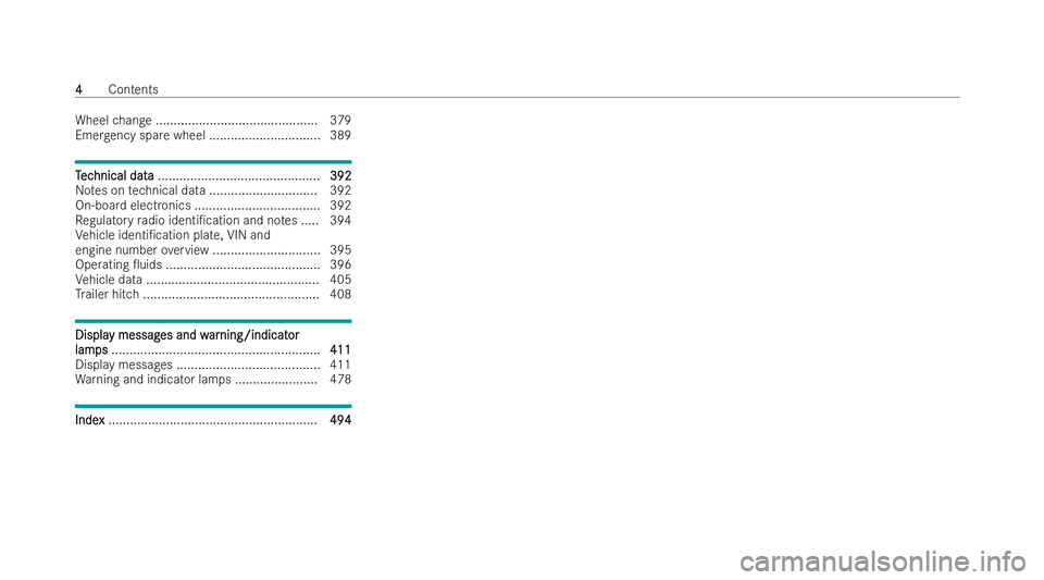 MERCEDES-BENZ CLA SHOOTING BRAKE 2021  Owners Manual Wheel
change ............................................. 379
Emer gency spa rewheel .............................. .389 T
T
ec
ec hnical dat
hnical dat a
a...........................................