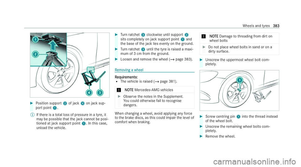 MERCEDES-BENZ CLA COUPE 2022  Owners Manual �
�P�o�s�i�t�i�o�n� �s�u�p�p�o�r�t�  �2� �o�f� �j�a�c �k� �4� �o�n� �j�a�c�k� �s�u�p�-
�p�o�r�t� �p�o�i�n�t� �1�.
�% �I�f� �t�h�e�r�e� �i�s� �a� �t�o�t�a�l� �l�o�s�s� �o�f� �p�r�e�s�s�u�r�e� �i�n� �a