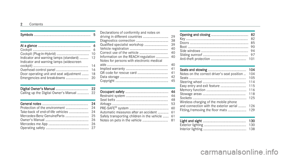 MERCEDES-BENZ CLA COUPE 2021  Owners Manual Symbols
Symbols
.......................................................... 5 5A
A
t a glance
t a glance ...................................................... 6 6
Co ckpit ............................