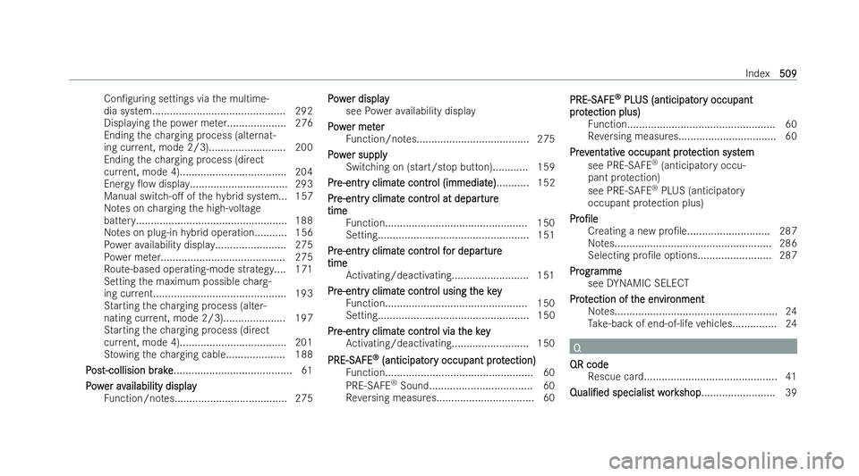 MERCEDES-BENZ CLA COUPE 2021  Owners Manual Con/guring settings via
the multime-
dia system............................................. 292
Displaying the po wer me ter.................... 276
Ending thech arging process (alternat-
ing cur re