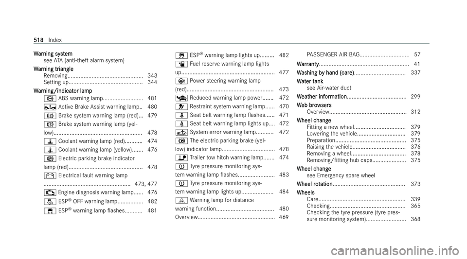 MERCEDES-BENZ CLA COUPE 2021  Owners Manual W
W
ar
ar ning syst
ning syst em
em
see ATA (anti-theT alarm system)
W
W ar
ar ning tr
ning tr iangle
iangle
Re moving............................................... 343
Setting up...................