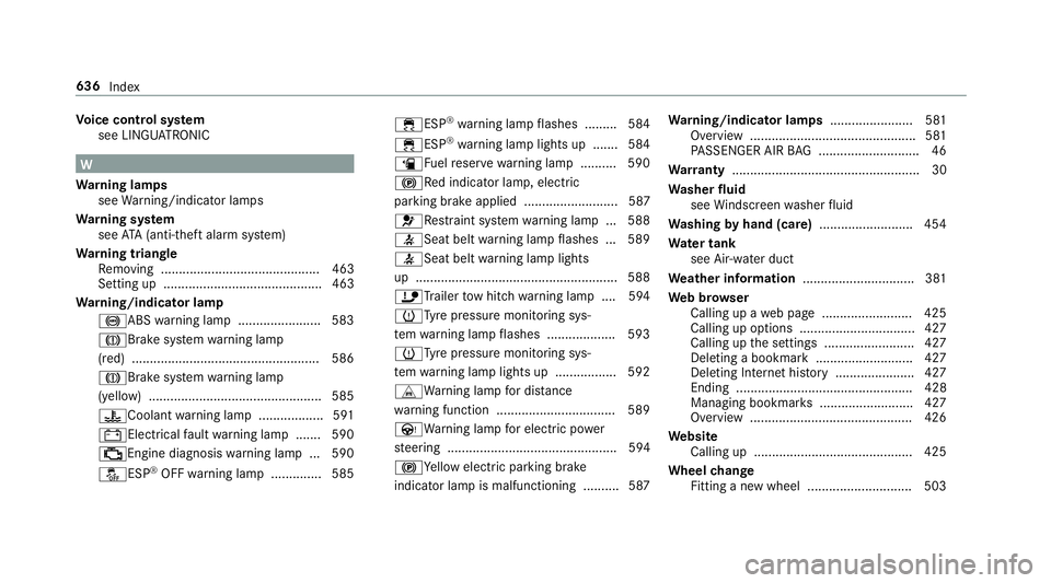 MERCEDES-BENZ CLA COUPE 2019 Owners Manual Vo
ice control sy stem
see LINGU ATRO NIC W
Wa rning lamps
see Warning/indicator lamps
Wa rning sy stem
see ATA (anti-theft alarm sy stem)
Wa rning triangle
Re moving ................................. MERCEDES-BENZ CLA COUPE 2019 Owners Manual Vo
ice control sy stem
see LINGU ATRO NIC W
Wa rning lamps
see Warning/indicator lamps
Wa rning sy stem
see ATA (anti-theft alarm sy stem)
Wa rning triangle
Re moving .................................