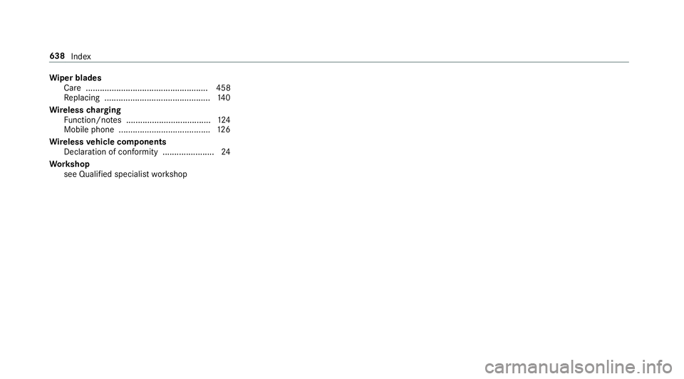 MERCEDES-BENZ CLA COUPE 2019 Owners Manual Wi
per blades
Ca re .................................................... 458
Re placing .............................................1 40
Wire lesscharging
Fu nction/no tes ........................... MERCEDES-BENZ CLA COUPE 2019 Owners Manual Wi
per blades
Ca re .................................................... 458
Re placing .............................................1 40
Wire lesscharging
Fu nction/no tes ...........................