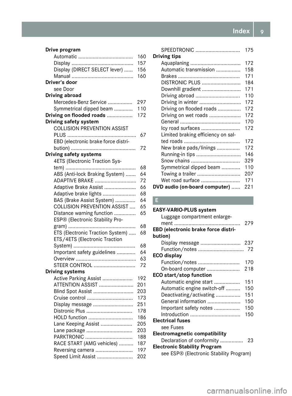 MERCEDES-BENZ CLA COUPE 2013 User Guide Drive program
Automatic ...................................... 160
Display .......................................... .157
Display (DIRECT SELECT lever) ...... 156
Manual .............................