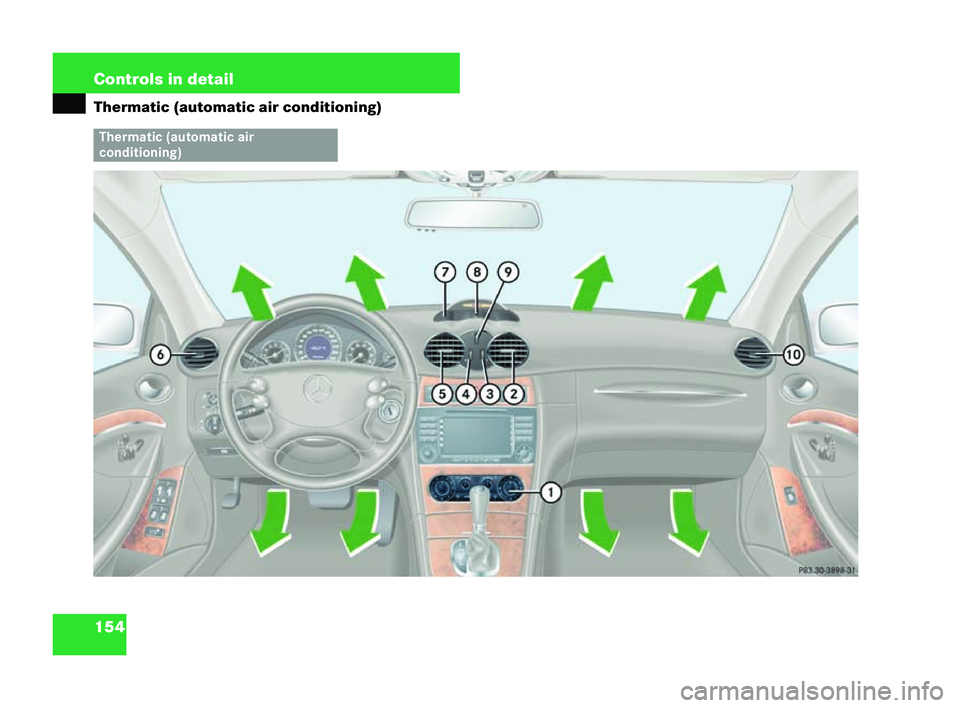 MERCEDES-BENZ CLK COUPE 2004  Owners Manual 154 Controls in detail
Thermatic (automatic air conditioning) Thermatic (automatic air
condition
ing) P83.30-3898-31209en_d2.boo Seite
154 Dienstag, 25. Mai 2004 7:26 19 