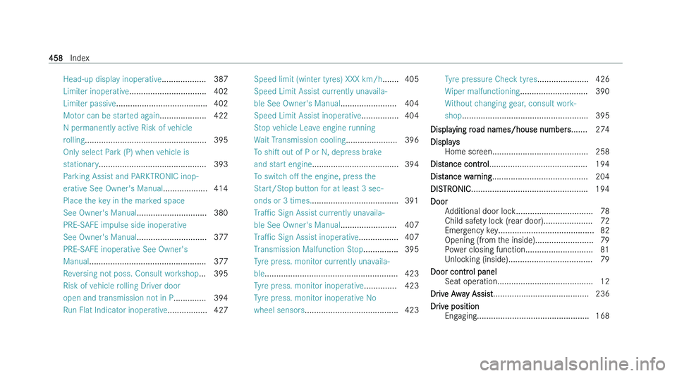 MERCEDES-BENZ CLS COUPE 2022  Owners Manual �H�e�a�d�-�u�p� �d�i�s�p�l�a�y� �i�n�o�p�e�r�a�t�i�v�e
�.�.�.�.�.�.�.�.�.�.�.�.�.�.�.�.�.�.�. �3�8�7
�L�i�m�i�t�e�r� �i�n�o�p�e�r�a�t�i�v�e�.�.�.�.�.�.�.�.�.�.�.�.�.�.�.�.�.�.�.�.�.�.�.�.�.�.�.�.�.�.�