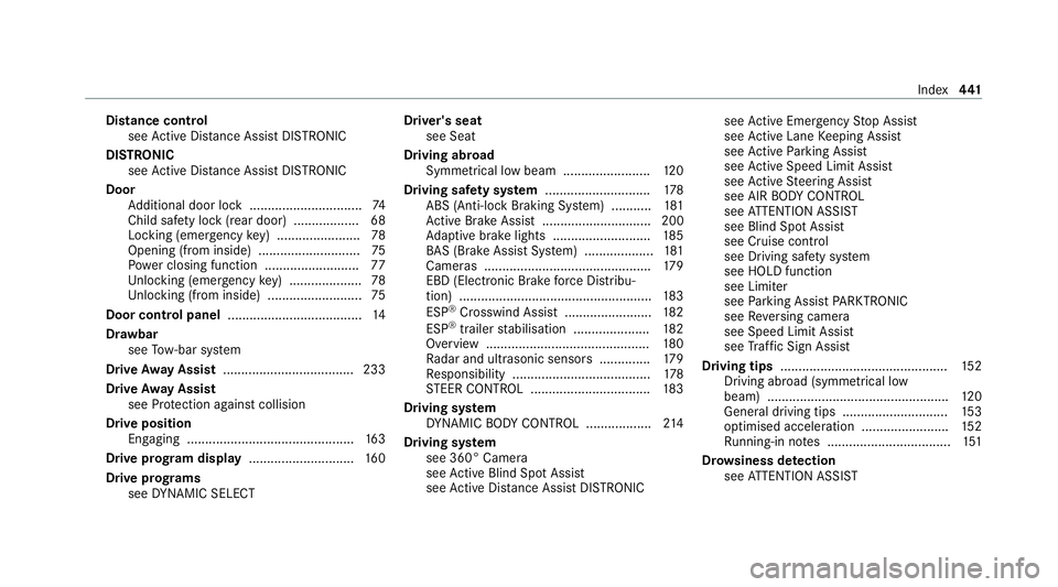 MERCEDES-BENZ CLS COUPE 2020 Owners Manual Distance cont
rol
see Active Dis tance Assi stDISTRONIC
DI STRO NIC
see Active Dis tance Assi stDISTRONIC
Door Additional door lock ...............................74
Child saf ety lock (rear door) ... MERCEDES-BENZ CLS COUPE 2020 Owners Manual Distance cont
rol
see Active Dis tance Assi stDISTRONIC
DI STRO NIC
see Active Dis tance Assi stDISTRONIC
Door Additional door lock ...............................74
Child saf ety lock (rear door) ...