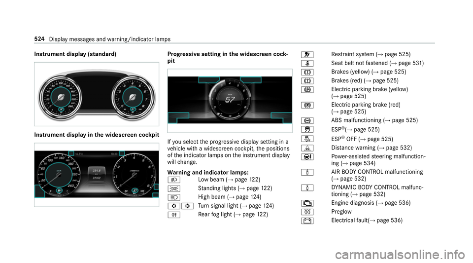 MERCEDES-BENZ CLS COUPE 2018  Owners Manual Instrument display (standard)
Instrument display in
the widescreen cockpit Prog
ressive setting in the widescreen cock‐
pit If
yo u select the progressive display setting in a
ve hicle with a widesc