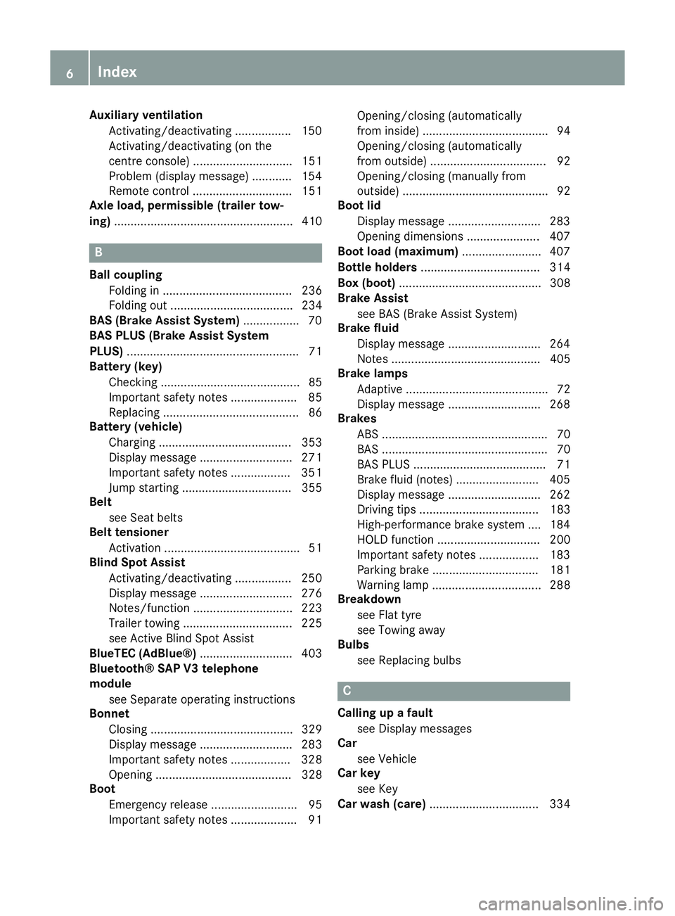 MERCEDES-BENZ CLS COUPE 2014  Owners Manual Auxiliary ventilation
Activating/deactivating ................ .150
Activating/deactivating (on the
centre console ).............................. 151
Problem (display message) ............ 154
Remote