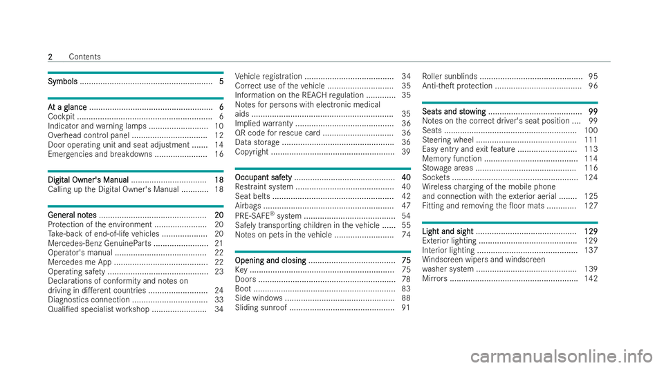 MERCEDES-BENZ E-CLASS COUPE 2022  Owners Manual Symbols
Symbols
.......................................................... 5 5A
A
t a glance
t a glance ...................................................... 6 6
Co ckpit ............................