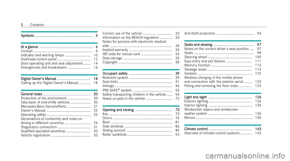 MERCEDES-BENZ E-CLASS COUPE 2021  Owners Manual Symbols
Symbols
.......................................................... 5 5A
A
t a glance
t a glance ...................................................... 6 6
Co ckpit ............................