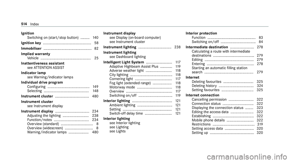 MERCEDES-BENZ E-CLASS COUPE 2017 Owners Manual Ignition
Swit ching on (s tart/s top button) .........1 40
Ignition key................................................ 58
Immobiliser ................................................ 82
Implied warra MERCEDES-BENZ E-CLASS COUPE 2017 Owners Manual Ignition
Swit ching on (s tart/s top button) .........1 40
Ignition key................................................ 58
Immobiliser ................................................ 82
Implied warra