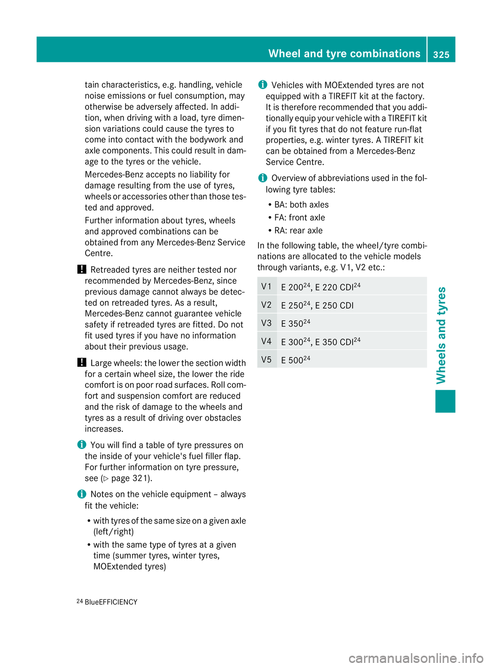 MERCEDES-BENZ E-CLASS COUPE 2011 Owners Manual tai
nc haracteristics, e.g. handling, vehicle
noise emissions or fuel consumption ,may
otherwise be adversely affected. In addi-
tion, when driving with aload, tyre dimen-
sion variations could cause MERCEDES-BENZ E-CLASS COUPE 2011 Owners Manual tai
nc haracteristics, e.g. handling, vehicle
noise emissions or fuel consumption ,may
otherwise be adversely affected. In addi-
tion, when driving with aload, tyre dimen-
sion variations could cause