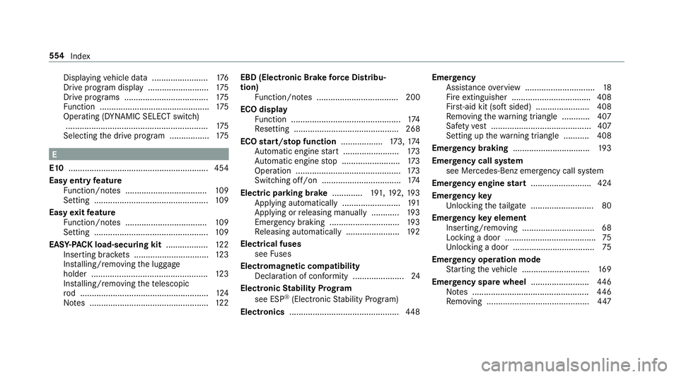 MERCEDES-BENZ E-CLASS ESTATE 2017 Owners Manual Displ
aying vehicle dat a........................ 176
Driv eprogram displa y.......................... 175
Driv eprogram s.................................... 175
Fu nctio n........................... MERCEDES-BENZ E-CLASS ESTATE 2017 Owners Manual Displ
aying vehicle dat a........................ 176
Driv eprogram displa y.......................... 175
Driv eprogram s.................................... 175
Fu nctio n...........................