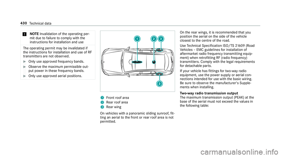 MERCEDES-BENZ E-CLASS ESTATE 2016 Owners Manual *
NO
TEInva lidation of the operating per‐
mit due tofailure tocomply wi th the
instructions for ins tallation and use The operating permit may be in
validated if
th e instructions for ins tallation MERCEDES-BENZ E-CLASS ESTATE 2016 Owners Manual *
NO
TEInva lidation of the operating per‐
mit due tofailure tocomply wi th the
instructions for ins tallation and use The operating permit may be in
validated if
th e instructions for ins tallation