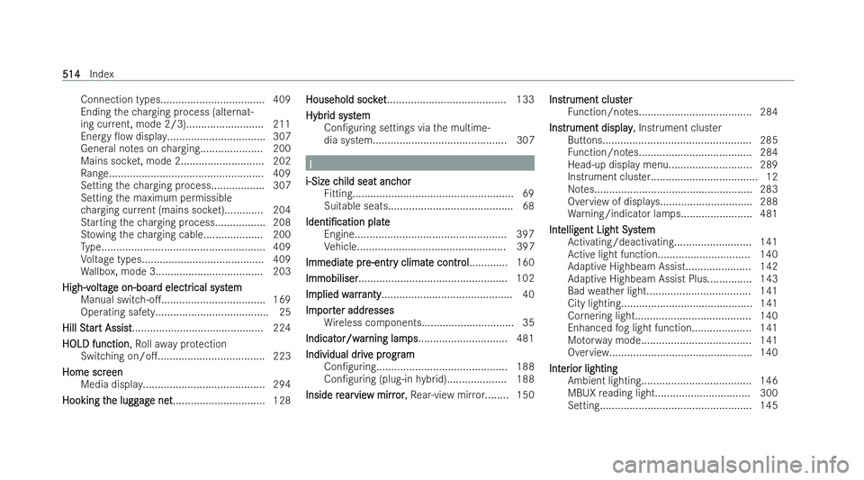 MERCEDES-BENZ E-CLASS SALOON 2022  Owners Manual Connection types................................... 409
Ending thech arging process (alternat-
ing cur rent, mode 2/3).......................... 211
Energy 0ow displa y...............................