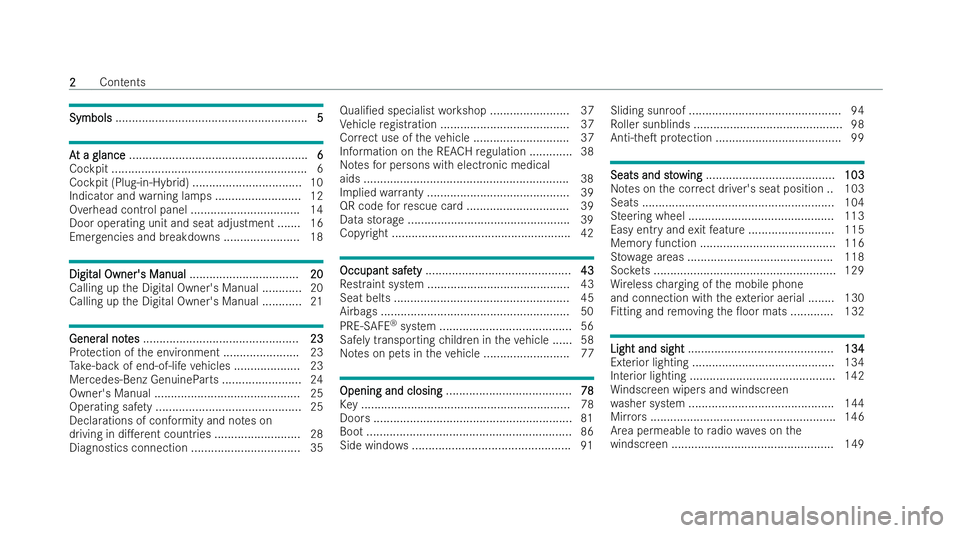 MERCEDES-BENZ E-CLASS SALOON 2021  Owners Manual Symbols
Symbols
.......................................................... 5 5A
A
t a glance
t a glance ...................................................... 6 6
Co ckpit ............................