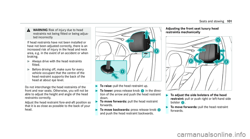 MERCEDES-BENZ E-CLASS SALOON 2020 Owners Manual &
WARNING Risk of inju rydue tohead
re stra ints not being fitted or being adjus‐
te d incor rectly
If head restra ints ha venot been ins talled or
ha ve not been adjus ted cor rectly, there is an
i MERCEDES-BENZ E-CLASS SALOON 2020 Owners Manual &
WARNING Risk of inju rydue tohead
re stra ints not being fitted or being adjus‐
te d incor rectly
If head restra ints ha venot been ins talled or
ha ve not been adjus ted cor rectly, there is an
i