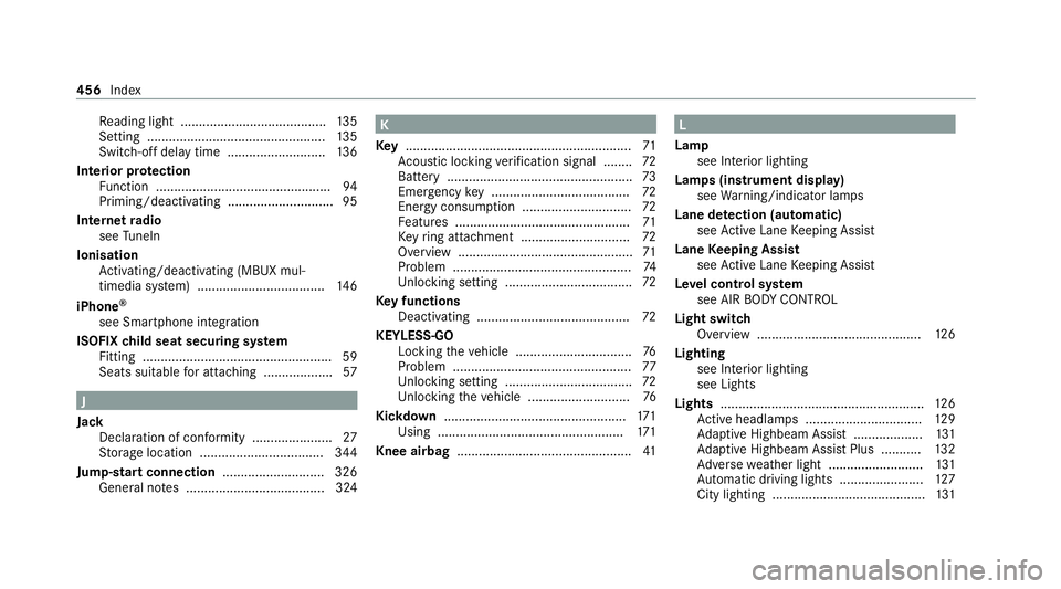 MERCEDES-BENZ E-CLASS SALOON 2020 Owners Manual Re
ading light ........................................ 13 5
Setting ................................................. 13 5
Switch-off del aytime ........................... 13 6
Interior pr otection
MERCEDES-BENZ E-CLASS SALOON 2020 Owners Manual Re
ading light ........................................ 13 5
Setting ................................................. 13 5
Switch-off del aytime ........................... 13 6
Interior pr otection