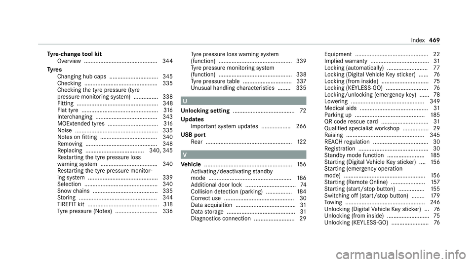 MERCEDES-BENZ E-CLASS SALOON 2020 Owners Manual Ty
re-change tool kit
Overview ............................................ .344
Ty res
Changing hub caps .............................. 345
Checking ............................................ .335
MERCEDES-BENZ E-CLASS SALOON 2020 Owners Manual Ty
re-change tool kit
Overview ............................................ .344
Ty res
Changing hub caps .............................. 345
Checking ............................................ .335