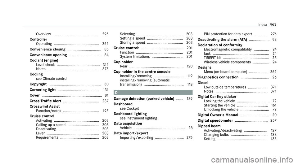 MERCEDES-BENZ E-CLASS SALOON 2017 Owners Manual Overview ............................................. 295
Controller Operating ............................................ 266
Con venience closing ................................. 85
Con venience MERCEDES-BENZ E-CLASS SALOON 2017 Owners Manual Overview ............................................. 295
Controller Operating ............................................ 266
Con venience closing ................................. 85
Con venience