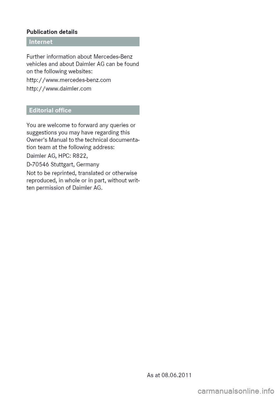 MERCEDES-BENZ E-CLASS SALOON 2011  Owners Manual 