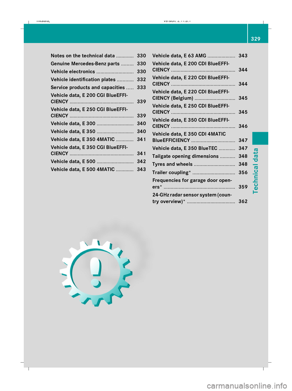 MERCEDES-BENZ E-CLASS SALOON 2009 Owners Manual Notes on the technical data
.............330
Genuine Mercedes-Benz parts .........330
Vehicle electronics ...........................330
Vehicle identification plates ............332
Service products MERCEDES-BENZ E-CLASS SALOON 2009 Owners Manual Notes on the technical data
.............330
Genuine Mercedes-Benz parts .........330
Vehicle electronics ...........................330
Vehicle identification plates ............332
Service products