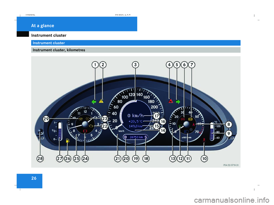MERCEDES-BENZ E-CLASS SALOON 2008 Owners Manual Instrument cluster
26 Instrument cluster
Instrument cluster, kilometresAt a glance
211_AKB; 2; 5, en-GB
mkalafa
, Version: 2.9.4
2008-02-29T16:57:07+01:00 - Seite 26 Dateiname: 6515_3416_02_buchblock.