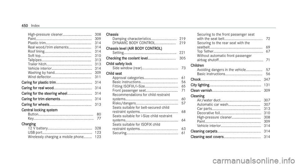 MERCEDES-BENZ E-CLASS CABRIOLET 2022 Owners Manual High-pressure cleaner............................ 308
Pa int...................................................... 309
Plastic trim............................................3 14
Re alwo od/trim elem MERCEDES-BENZ E-CLASS CABRIOLET 2022 Owners Manual High-pressure cleaner............................ 308
Pa int...................................................... 309
Plastic trim............................................3 14
Re alwo od/trim elem