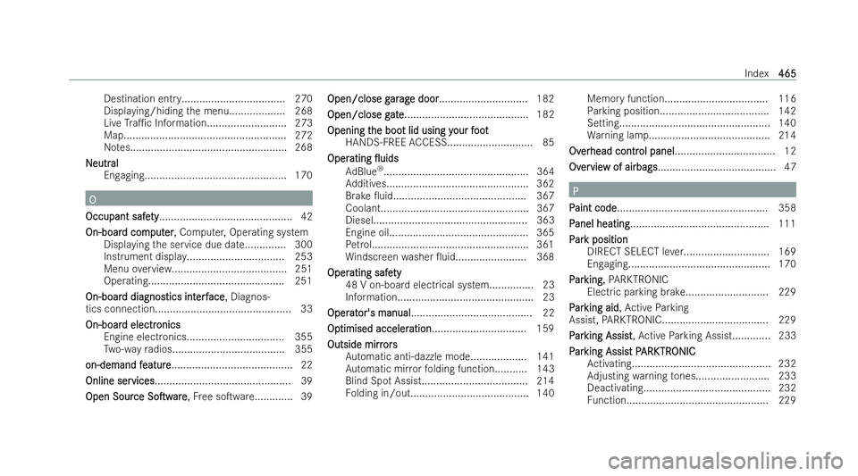 MERCEDES-BENZ E-CLASS CABRIOLET 2022  Owners Manual Destination entry...................................2
70
Displaying/hiding the menu................... 268
Live Tra1c Information........................... 273
Map...................................