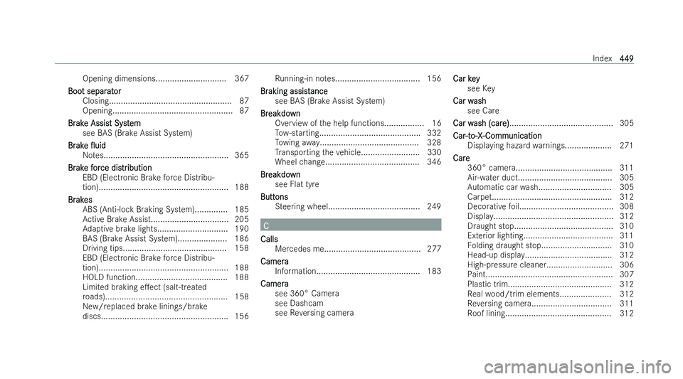 MERCEDES-BENZ E-CLASS CABRIOLET 2021 Owners Guide Opening dimensions.............................. 367
Boo
Boo t separ
t separ at
ator
or
Closing................................................... .87
Opening..........................................