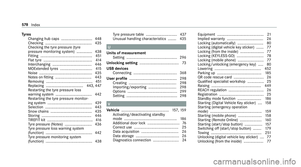 MERCEDES-BENZ E-CLASS CABRIOLET 2018  Owners Manual Ty
res
Changing hub caps .............................. 448
Checking ............................................ .435
Che cking the tyre pressure (tyre
pressure monitoring sy stem) ............... 43
