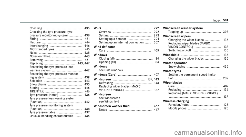 MERCEDES-BENZ E-CLASS CABRIOLET 2018  Owners Manual Checking ............................................
.435
Che cking the tyre pressure (tyre
pressure monitoring sy stem) ............... 438
Fitting ..................................................