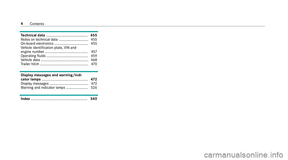 MERCEDES-BENZ E-CLASS CABRIOLET 2018 Owners Manual Te
ch nical data .......................................... 455
No tes on tech nical da ta.............................. 455
On-board electronics .................................. 455
Ve hicle identi MERCEDES-BENZ E-CLASS CABRIOLET 2018 Owners Manual Te
ch nical data .......................................... 455
No tes on tech nical da ta.............................. 455
On-board electronics .................................. 455
Ve hicle identi