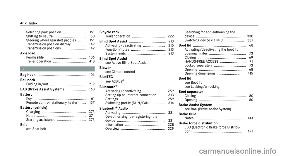 MERCEDES-BENZ E-CLASS CABRIOLET 2017 Owners Manual Selecting pa
rkposition ........................ 151
Shifting toneutral ................................ 15 0
St eering wheel gearshift paddles ........ .151
Tr ansmission position display ........... MERCEDES-BENZ E-CLASS CABRIOLET 2017 Owners Manual Selecting pa
rkposition ........................ 151
Shifting toneutral ................................ 15 0
St eering wheel gearshift paddles ........ .151
Tr ansmission position display ...........