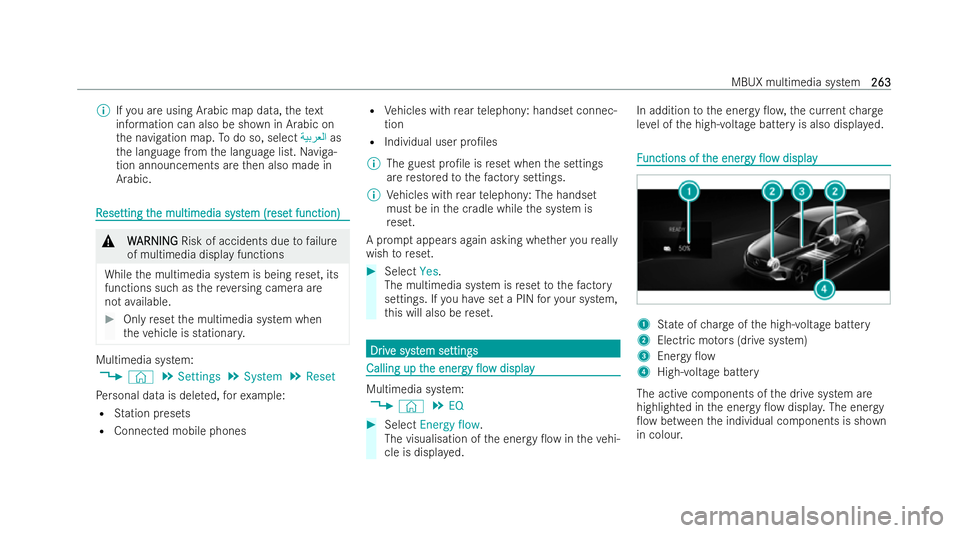 MERCEDES-BENZ EQA SUV 2021  Owners Manual %
Ifyo u are using Arabic map data, thete xt
information can also be shown in Arabic on
th e navigation map. Todo so, select 