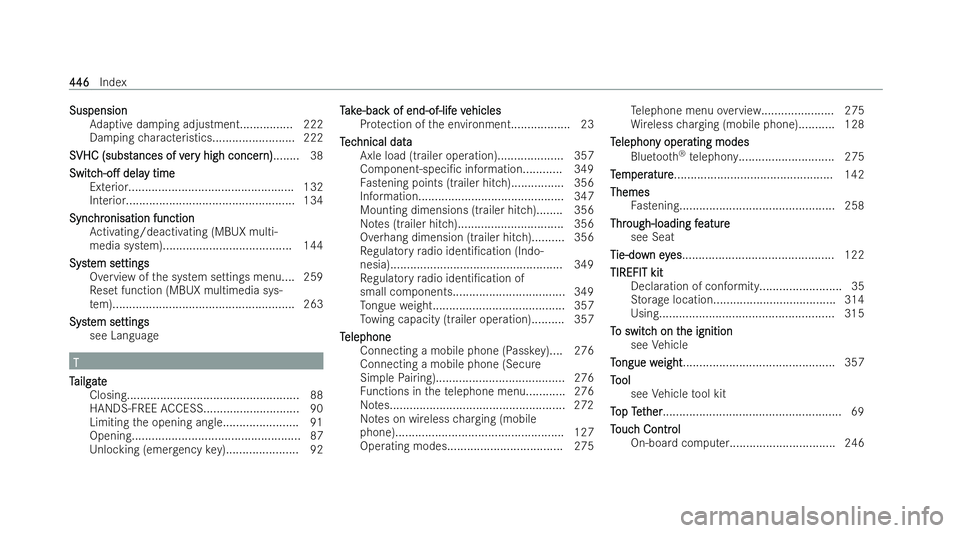 MERCEDES-BENZ EQA SUV 2021  Owners Manual Suspension
Suspension
Adaptive damping adjustmen t................222
Damping characteristics........................ .222
S
S VHC (subst
VHC (subst ances of v
ances of ver
ery high concer
y high conc