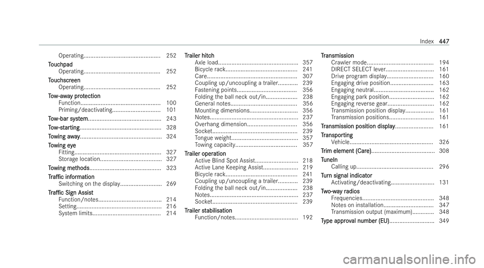 MERCEDES-BENZ EQA SUV 2021  Owners Manual Operating.............................................
.252
T
T ouc
ouc hpad
hpad
Operating.............................................. 252
T
T ouc
ouc hscr
hscr een
een
Operating...................