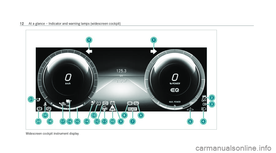 MERCEDES-BENZ EQB SUV 2022 User Guide �W�i�d�e�s�c�r�e�e�n� �c�o�c�k�p�i�t� �i�n�s�t�r�u�m�e�n�t� �d�i�s�p�l�a�y�1�2
�A�t� �a� �g�l�a�n�c�e� !
