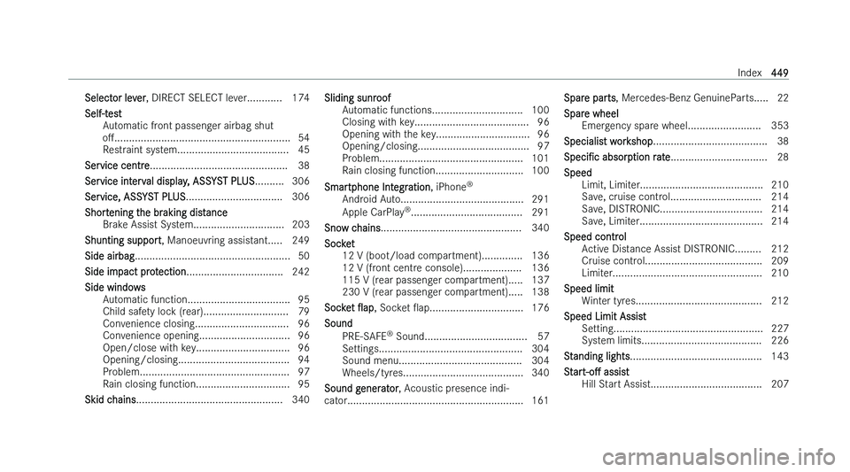 MERCEDES-BENZ EQB SUV 2022  Owners Manual �S�e�l�e�c�t�o�r� �l�e�v�e�r�,� �D�I�R�E�C�T� �S�E�L�E�C�T� �l�e
�v�e�r�.�.�.�.�.�.�.�.�.�.�.�. �1�7�4
�S�e�l�f�-�t�e�s�t �A�u�t�o�m�a�t�i�c� �f�r�o�n�t� �p�a�s�s�e�n�g�e�r� �a�i�r�b�a�g�  �s�h�u�t
�o