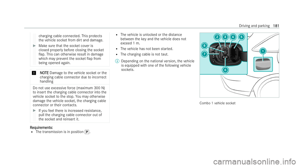 MERCEDES-BENZ EQC SUV 2022  Owners Manual ch
arging cable connected. This pr otects
th eve hicle soc ket from dirt and damage. #
Make sure that the soc ket co ver is
closed proper lybefore closing the soc ket
0ap. This can otherwise result i