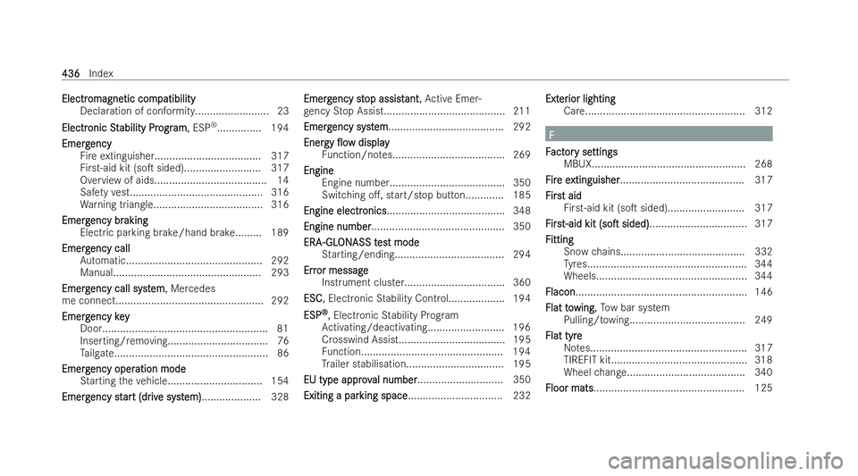 MERCEDES-BENZ EQC SUV 2022  Owners Manual Electr
Electr
omagne
omagne tic com
tic compatibility
patibility
Declaration of conformity........................ .23
Electr
Electr onicSt
onic Stability Pr
ability Pr ogr
ogram
am, ESP ®
..........