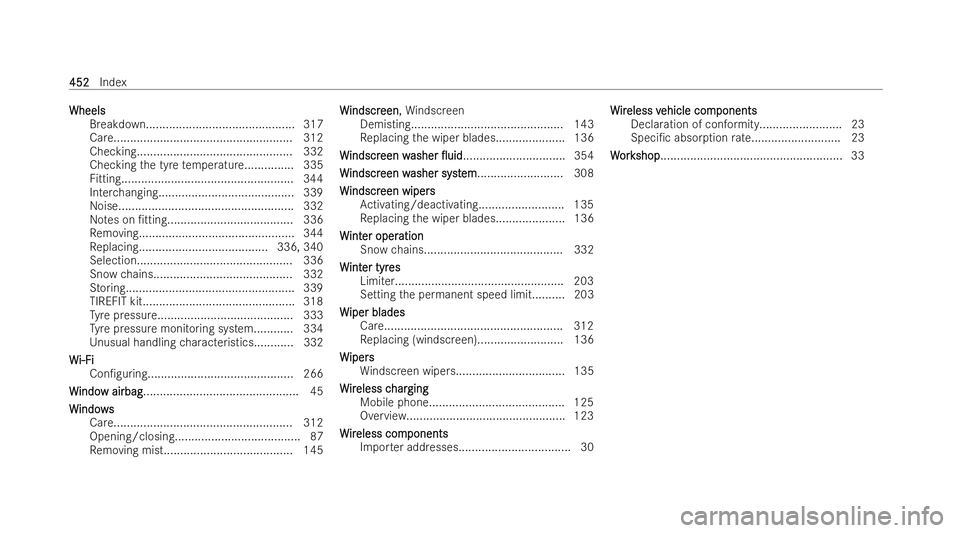 MERCEDES-BENZ EQC SUV 2022 Owners Manual Wheels
Wheels
Breakdown............................................. 317
Care...................................................... 312
Checking............................................... 332
Chec MERCEDES-BENZ EQC SUV 2022 Owners Manual Wheels
Wheels
Breakdown............................................. 317
Care...................................................... 312
Checking............................................... 332
Chec