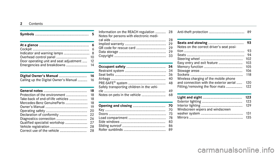 MERCEDES-BENZ EQC SUV 2021 Owners Manual Symbols
........................................................ 5At
agl ance .................................................... 6
Cockpit ........................................................... MERCEDES-BENZ EQC SUV 2021 Owners Manual Symbols
........................................................ 5At
agl ance .................................................... 6
Cockpit ...........................................................